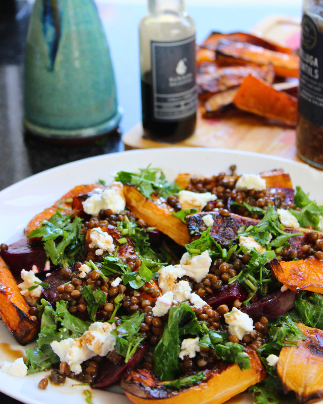 Squash, beetroot & lentil winter salad