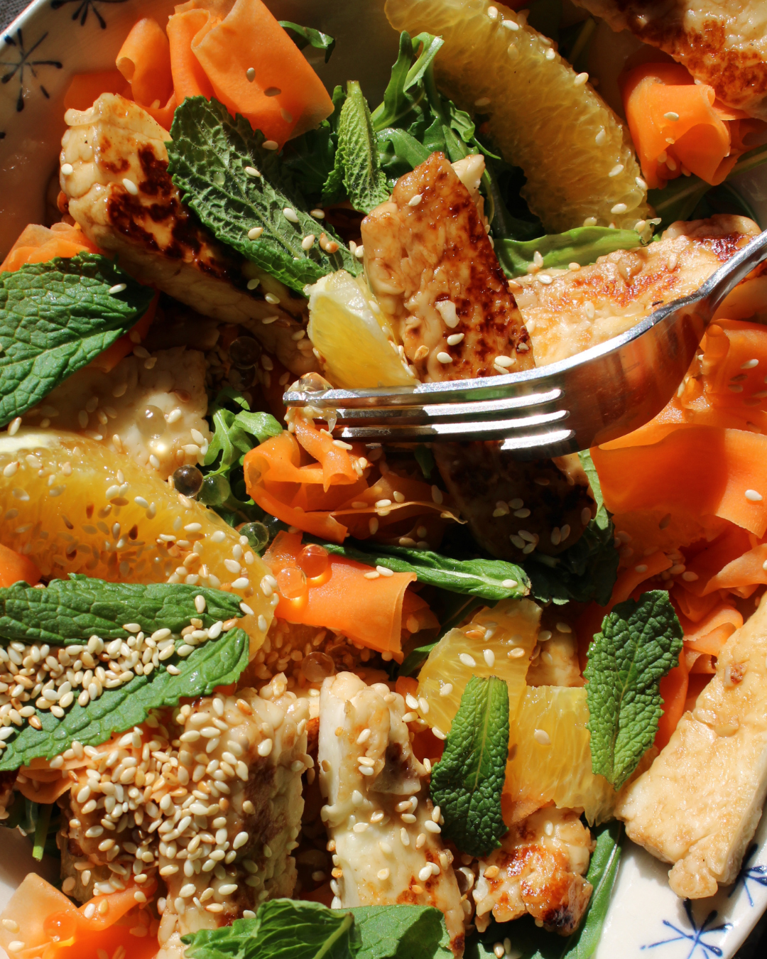 Halloumi, Orange & Pickled Carrot Salad with Blackberry & Thyme Balsamic