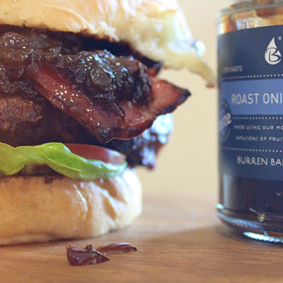 Barbecued Steak Burger with  Burren Balsamics Roast Onion Jam