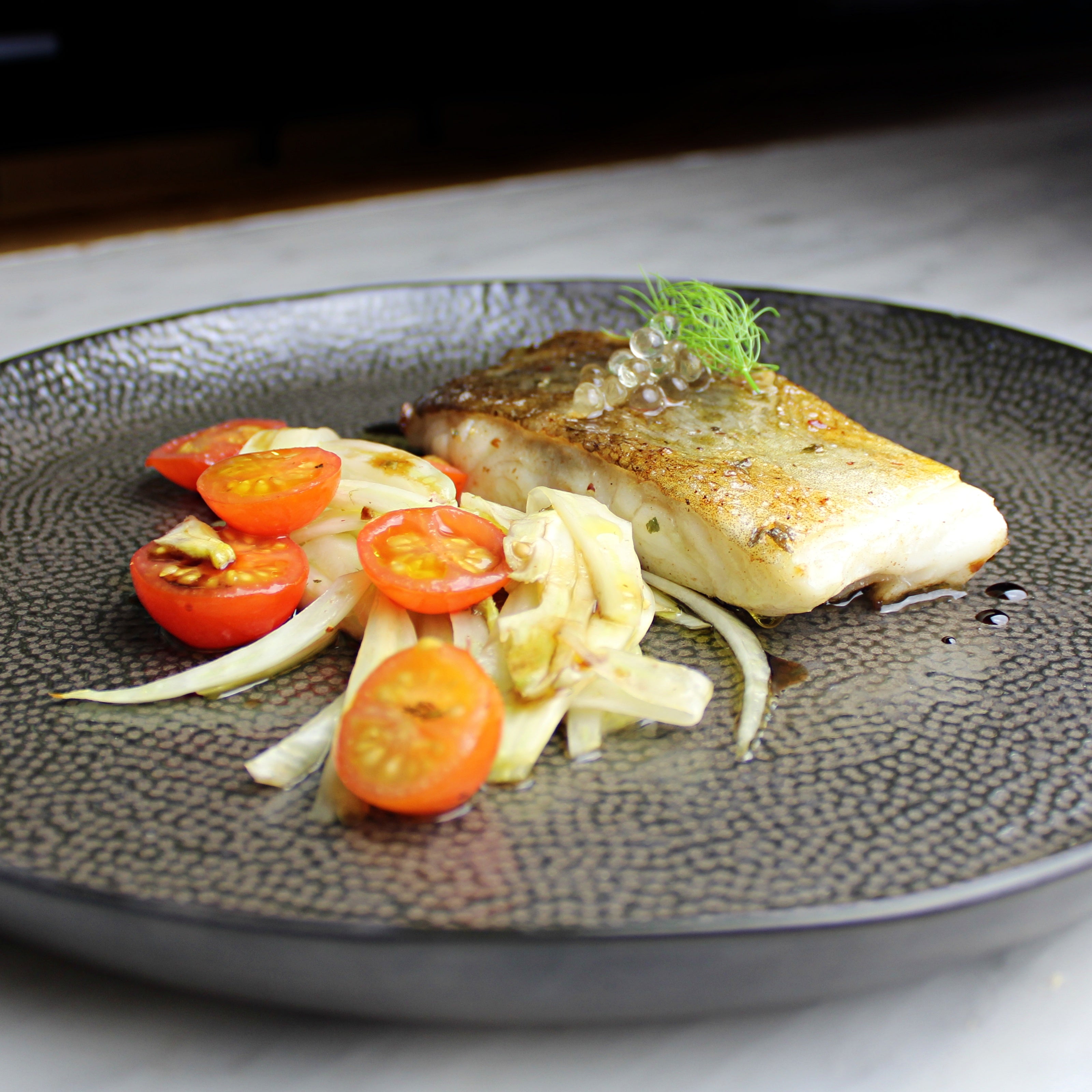 Pan Roasted Kilkeel Cod, Warm Salad Of Fennel & Tomato – Burren Balsamics
