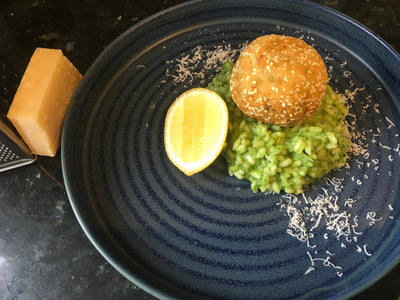 Wild Garlic Risotto with Salmon and Cod Fishcakes