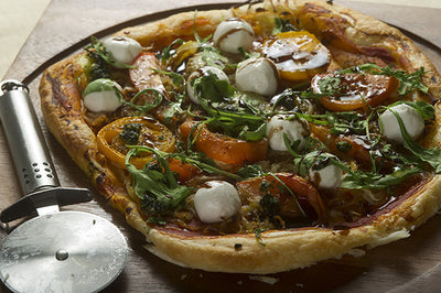 Puff Pastry Pizza with Balsamic Onions and Heirloom Tomatoes