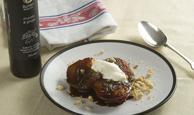 Rhubarb and ginger baked plums