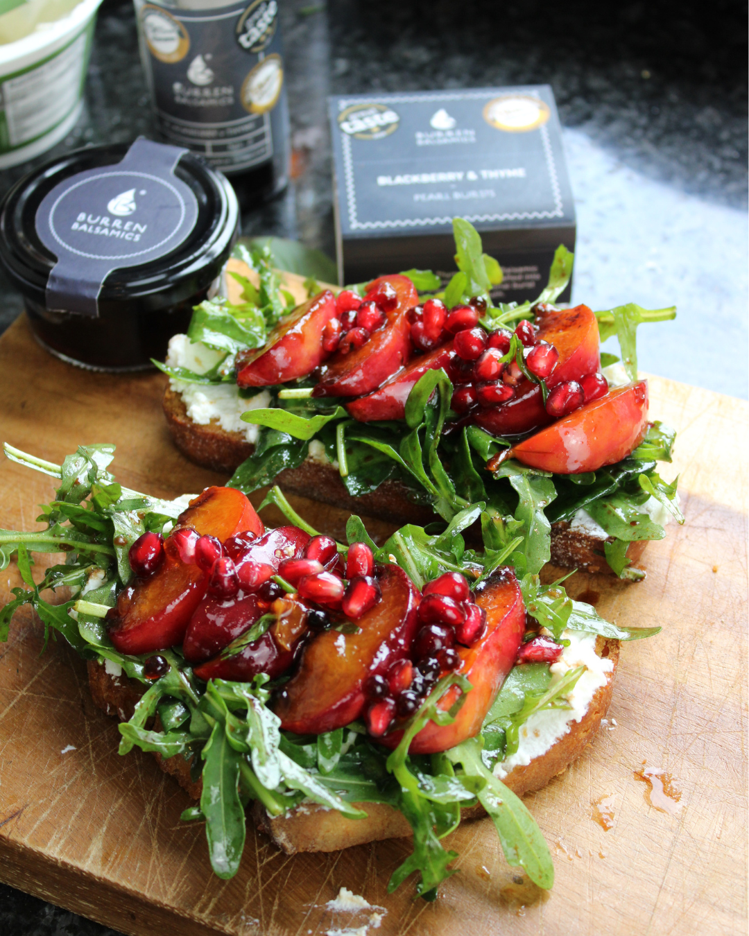 Grilled Peaches, Rocket and Ricotta Toast