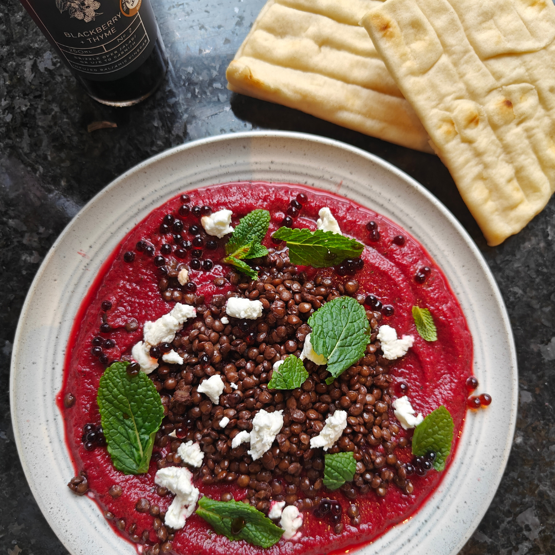 Beetroot, Mint and Crispy Lentil Dip