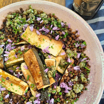 Roasted lentil & courgette salad