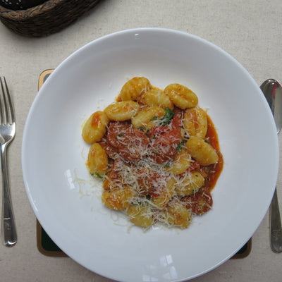 Gnocchi with Corndale Chorizo, Heritage Tomatoes and Wild Garlic