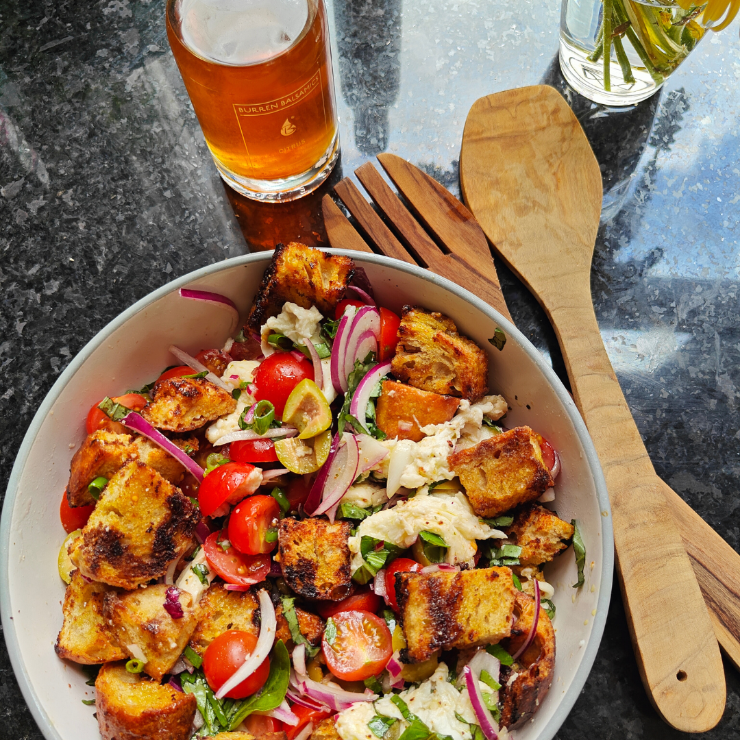 Panzanella salad with Citrus White Balsamic Dressing