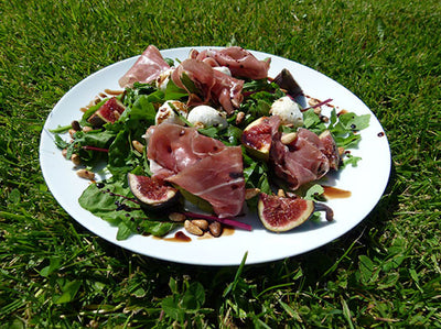 PARMA HAM AND FIG SALAD WITH RHUBARB AND GINGER DRESSING